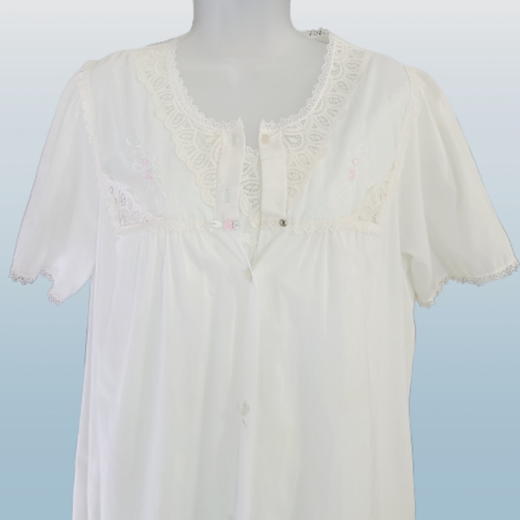 Vintage 1960s Vanity Fair Sz Lg Lace Embellished Penoir Set Chemise Crea… - Picture 3 of 10